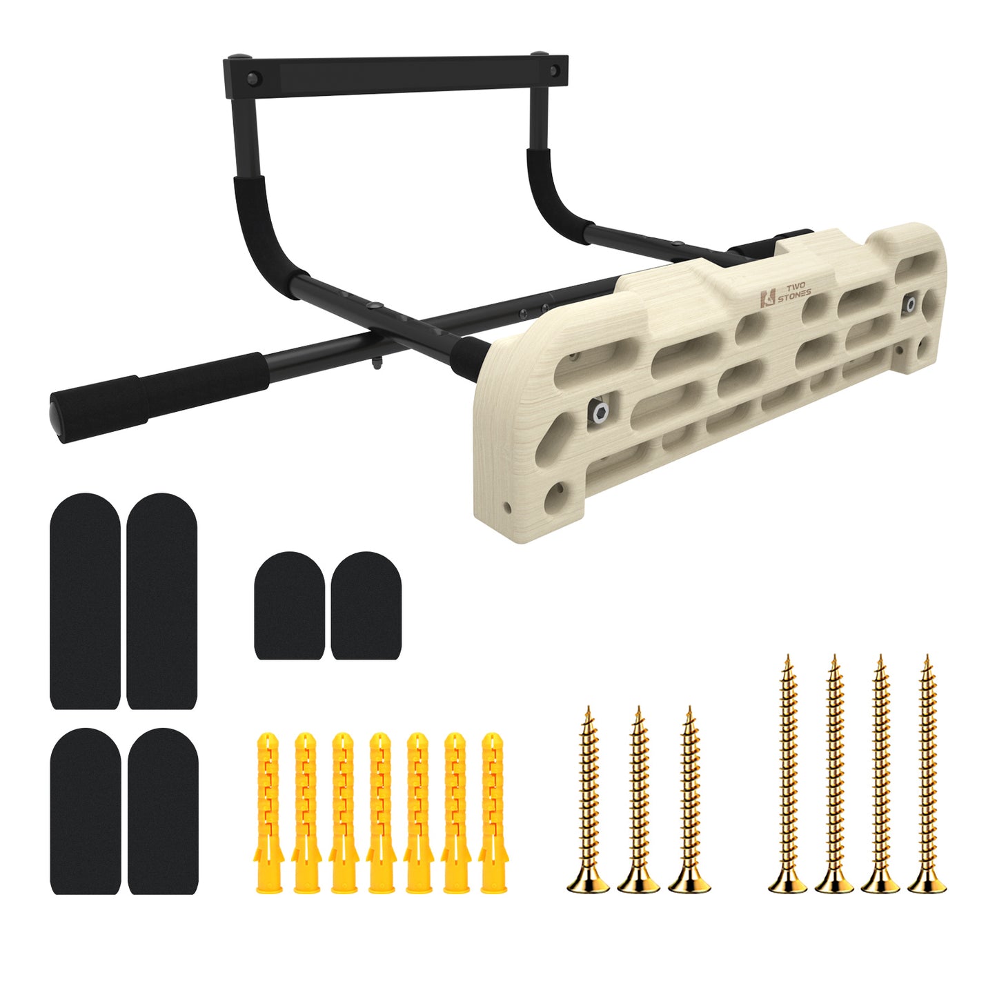TWO STONES Hangboard Rock Climbing Hangboard with Door Way Pull Up Bar; Including Jugs, Pinches, Pockets, Edges and Slopes for Rock Climbing Training