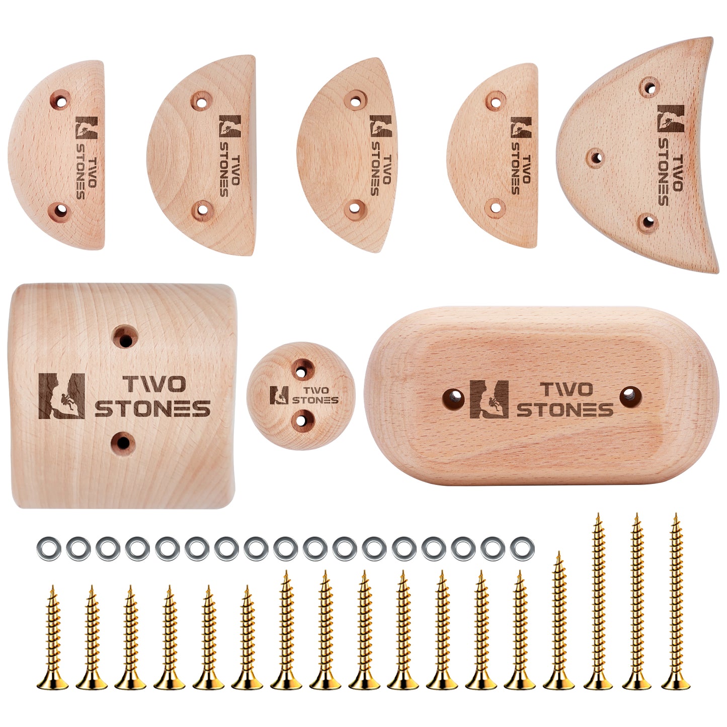 TWO STONES Wooden Rock Climbing Holds Kids and Adults Wood Rock Wall Climbing Holds Kids and Gyms Variety Screw On Climbing Hand Holds Set with Mounting Hardware(CJ-HD8in1-A-TS)
