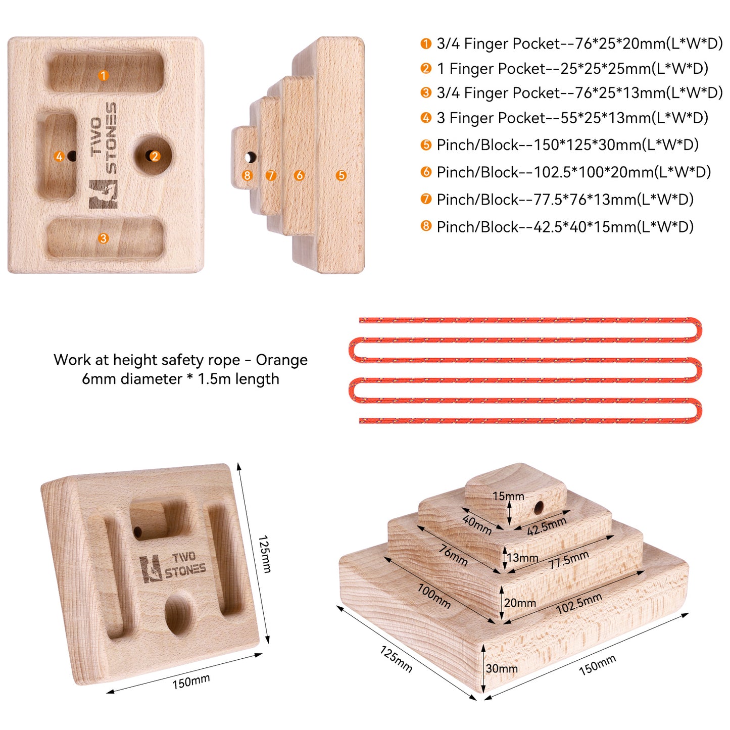 Climbing Pinch Block | Climbing Pinch Blocks | Wooden Climbing Holds as Gifts for Rock Climbers with Edges and Pockets