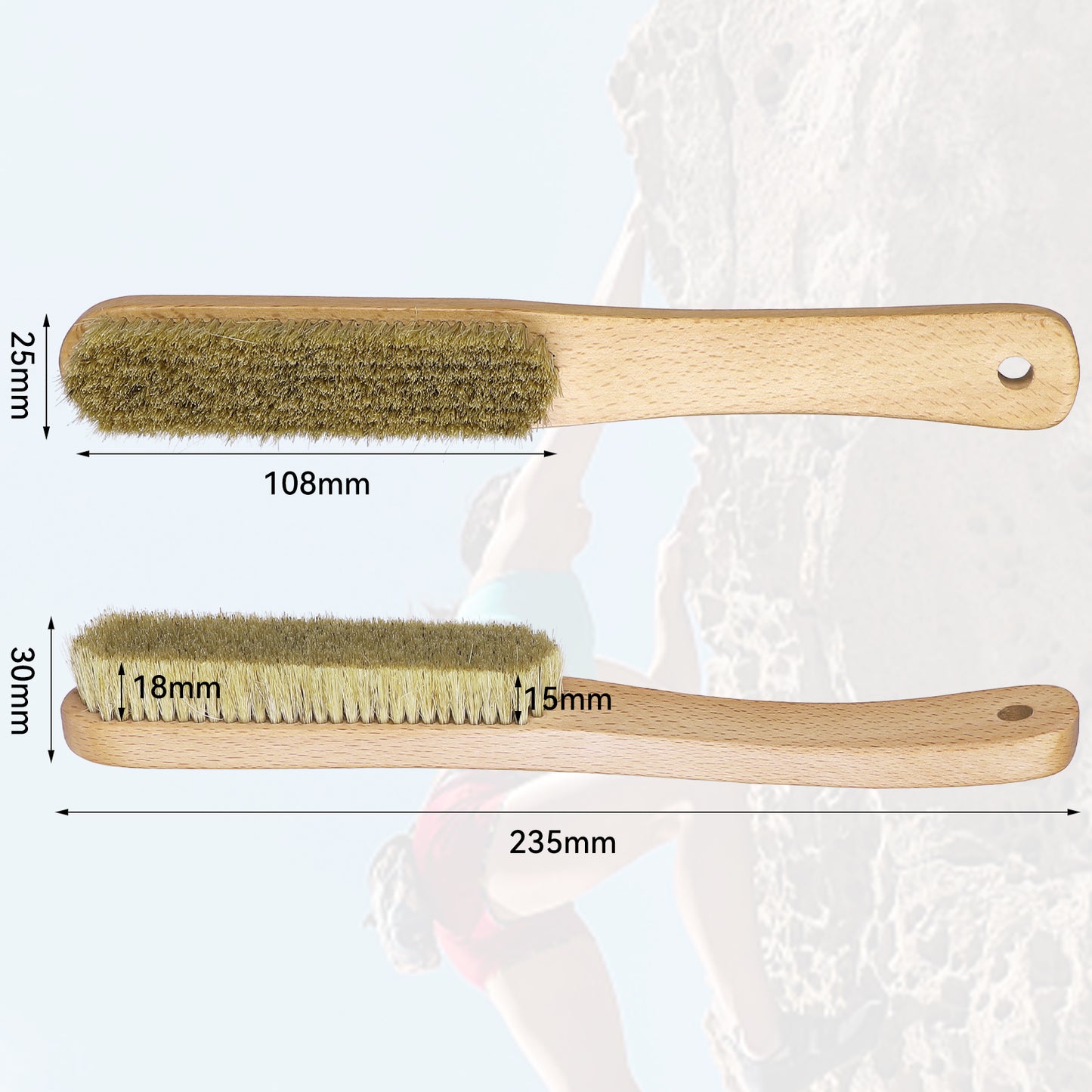 Wooden Rock Climbing Brush & Bouldering Brush with Thick Ultra Durable Boar's Hair Bristles (CJ-CB2001B-A-TS)