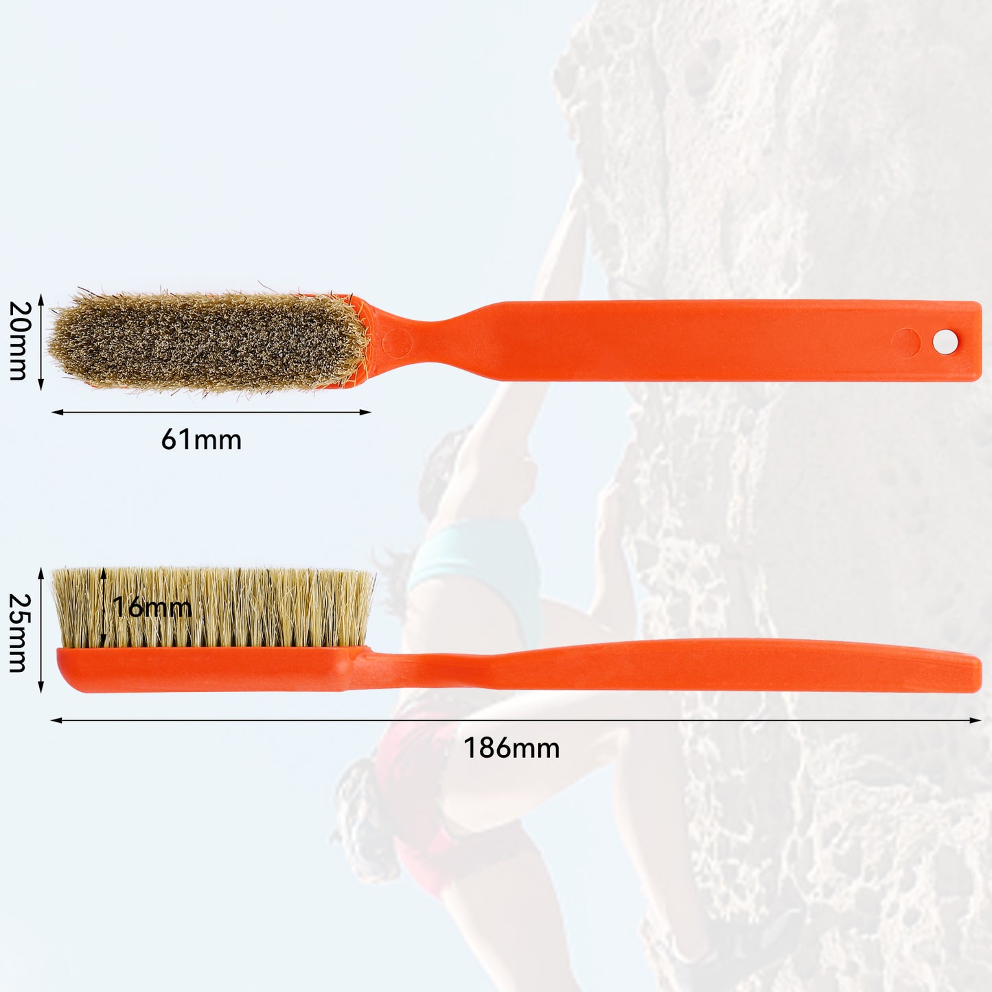 TWO STONES Bouldering Brush with Ergonomic Handle Portable with Climbing Chalk Bag(Not Included) for Climbing Wall Holds (PT-16025-BK&LBL-TS)