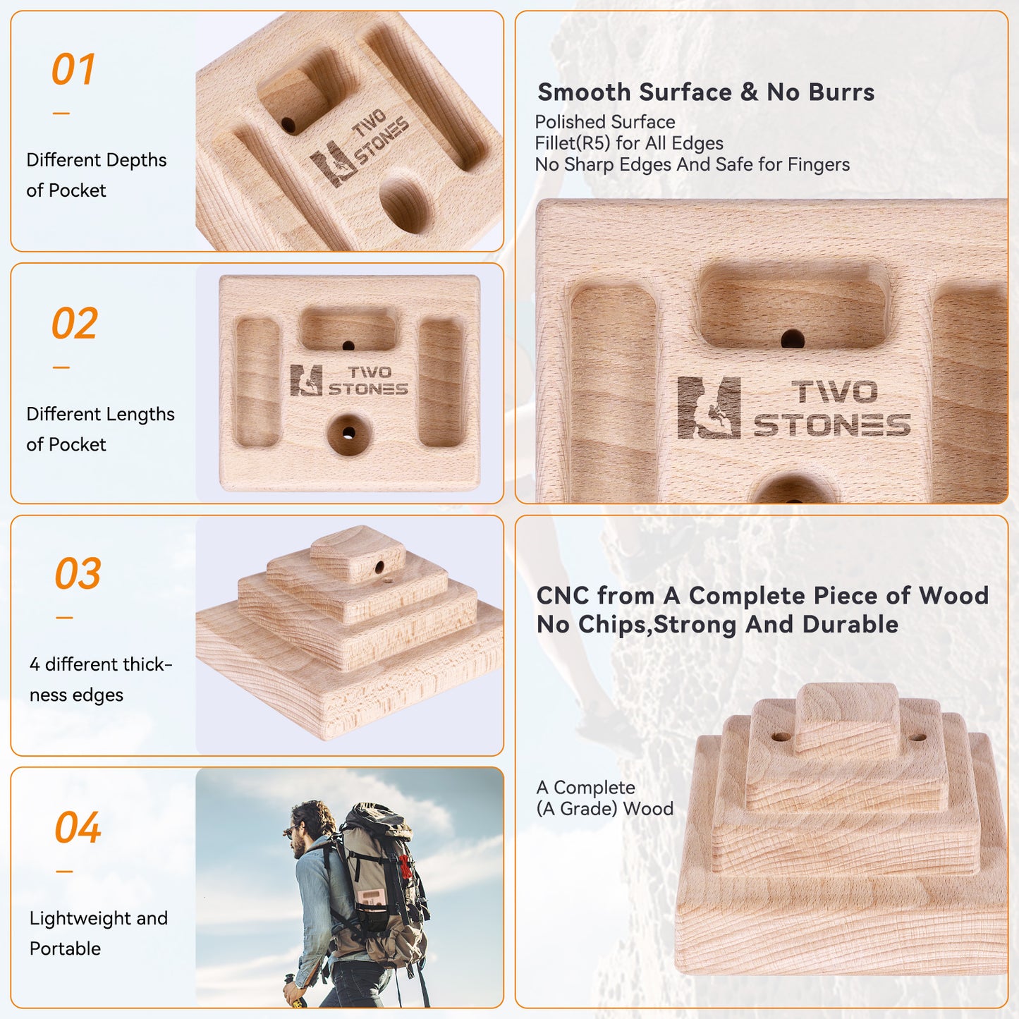 Climbing Pinch Block | Climbing Pinch Blocks | Wooden Climbing Holds as Gifts for Rock Climbers with Edges and Pockets