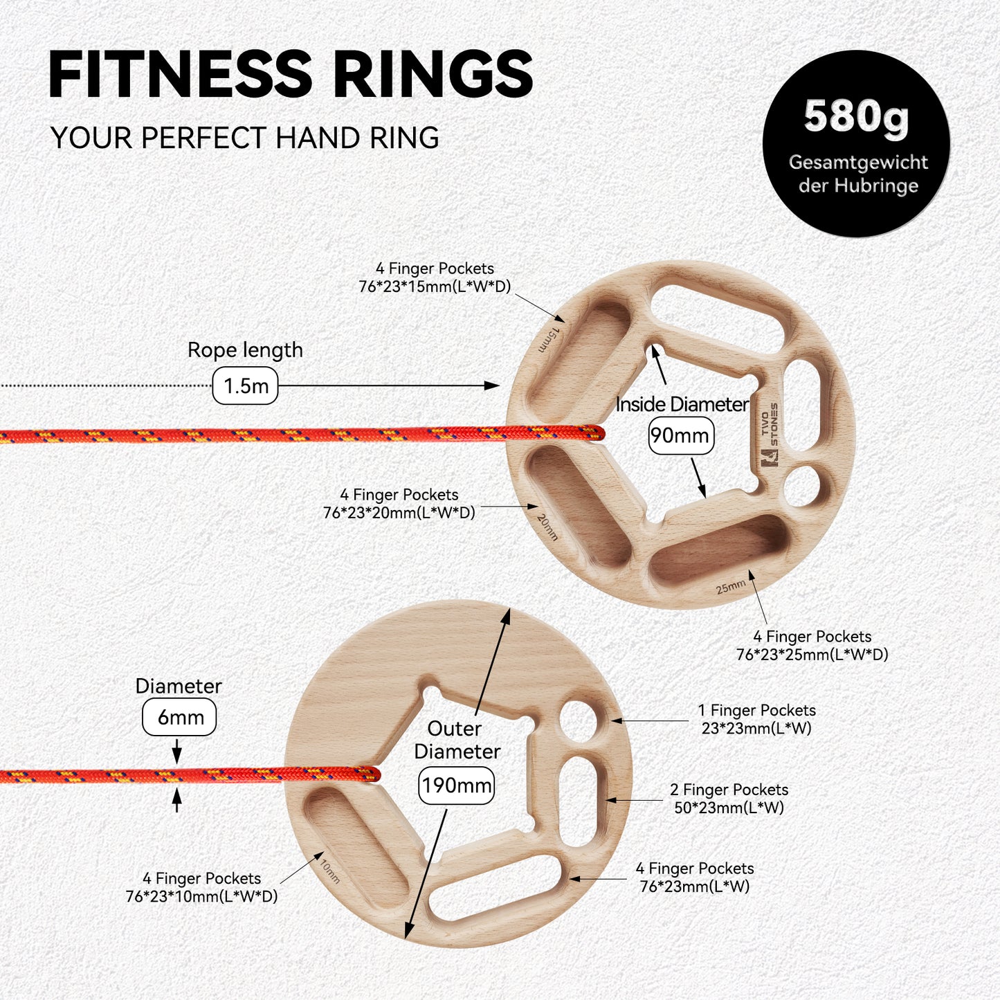 TWO STONES Portable Hangboard | Rock Climbing Training Board with Pockets | Fitness Rings for Rock Climers