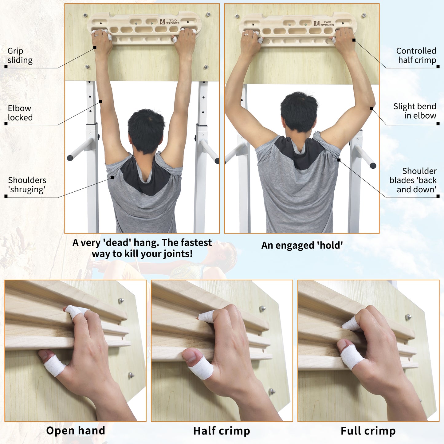 Climbing Hangboard Rock Climbing Training as Climbing Fingerboard with Jugs, Slopes, Edges and Pockets
