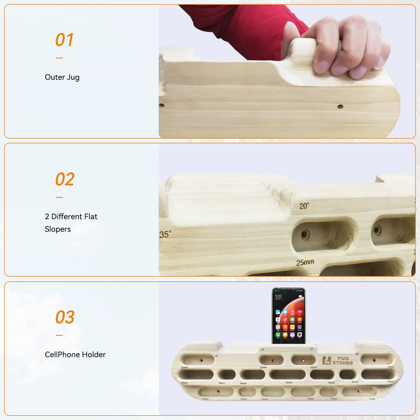 Rock Climbing Hangboard Rock Climbing Training as Climbing Fingerboard with Phone Holder
