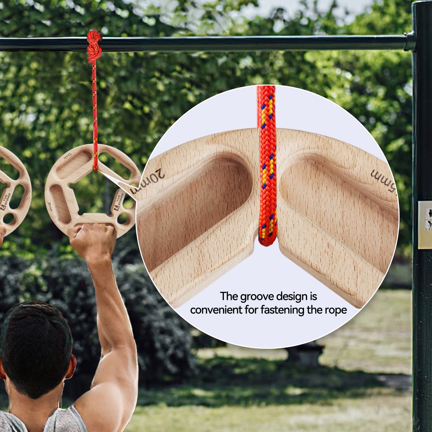 TWO STONES Portable Hangboard | Rock Climbing Training Board with Pockets | Fitness Rings for Rock Climers