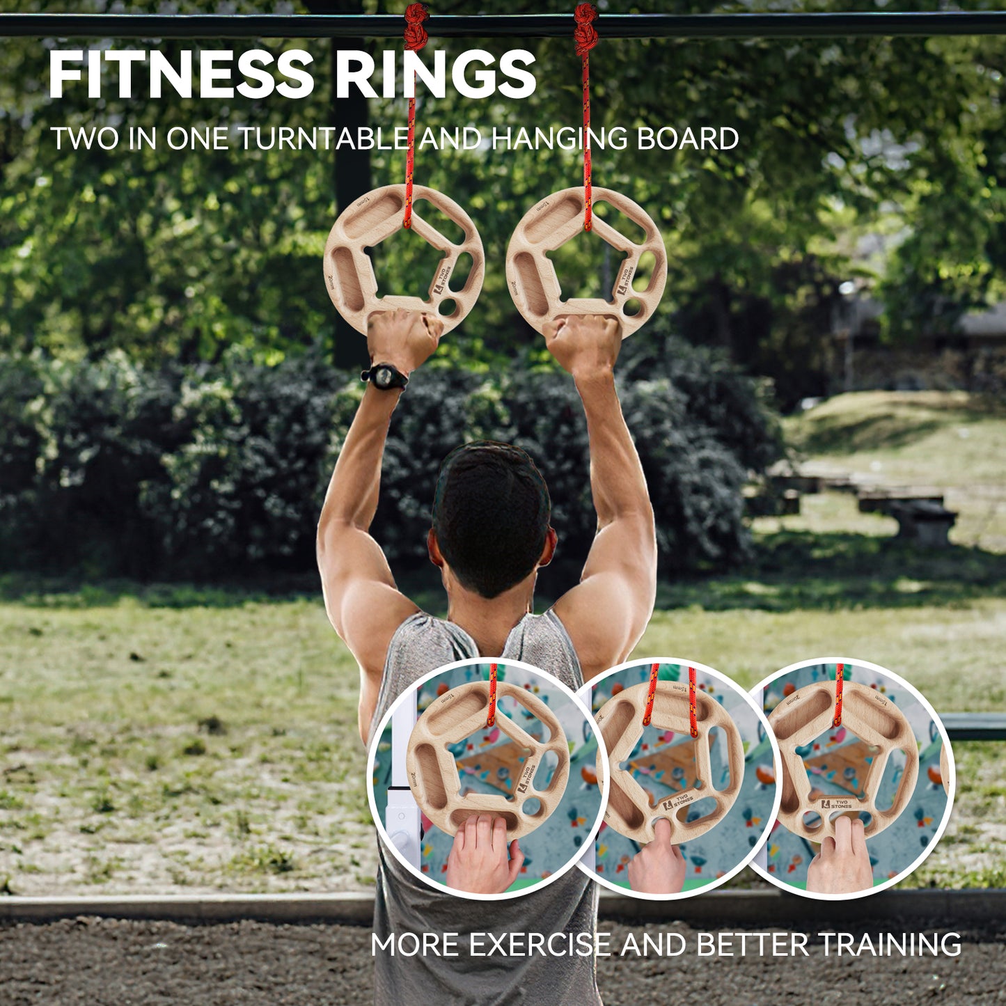 TWO STONES Portable Hangboard | Rock Climbing Training Board with Pockets | Fitness Rings for Rock Climers