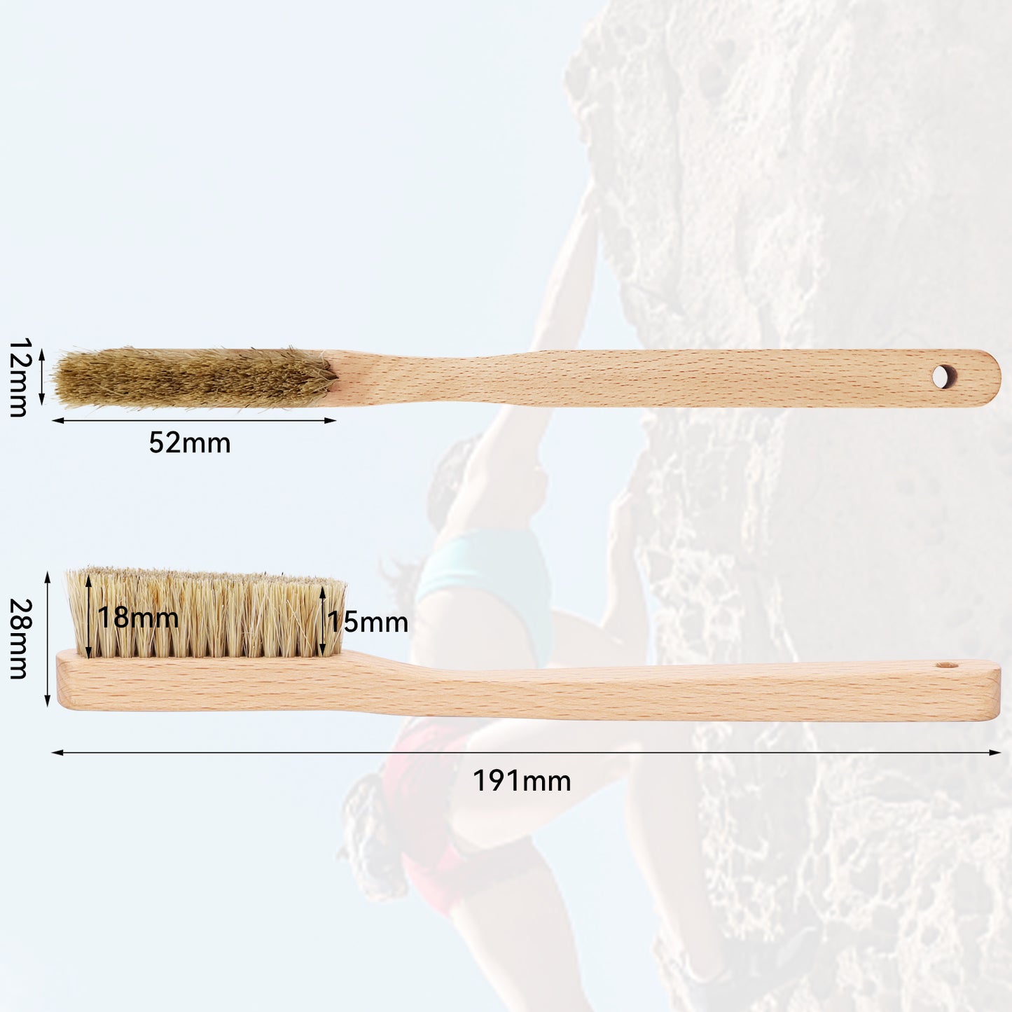 Wooden Rock Climbing Brush | Bouldering Brush with Thick Ultra Durable Boar's Hair Bristles