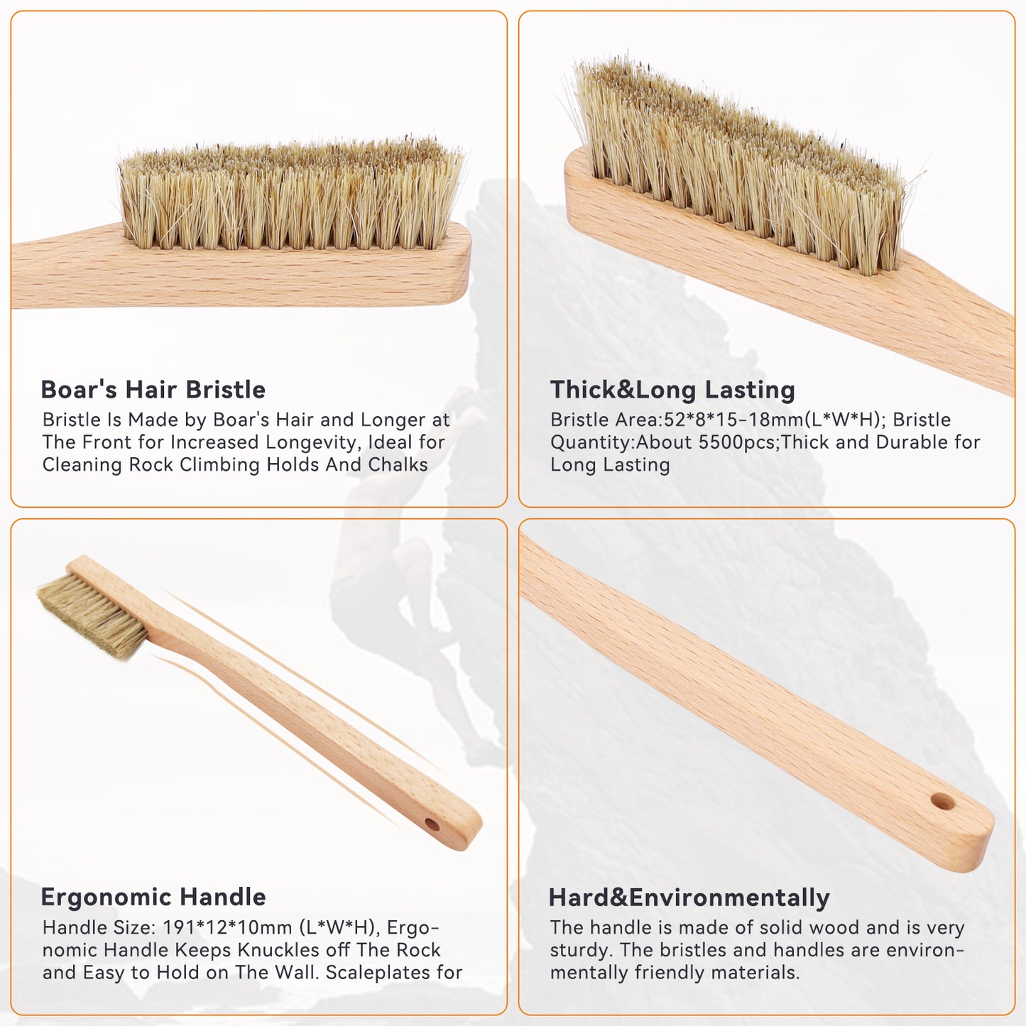 Wooden Rock Climbing Brush | Bouldering Brush with Thick Ultra Durable Boar's Hair Bristles