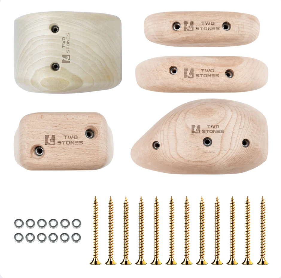 Beyond the Wall: Transform Your Space with Two Stones' Premium Wooden Climbing Holds -E