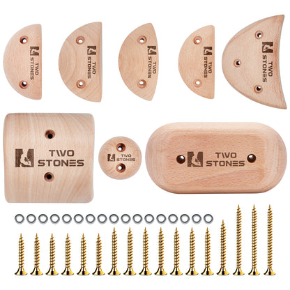 TWO STONES Wooden Rock Climbing Holds Kids and Adults Wood Rock Wall Climbing Holds Kids and Gyms Variety Screw On Climbing Hand Holds Set with Mounting Hardware(CJ-HD8in1-A-TS)