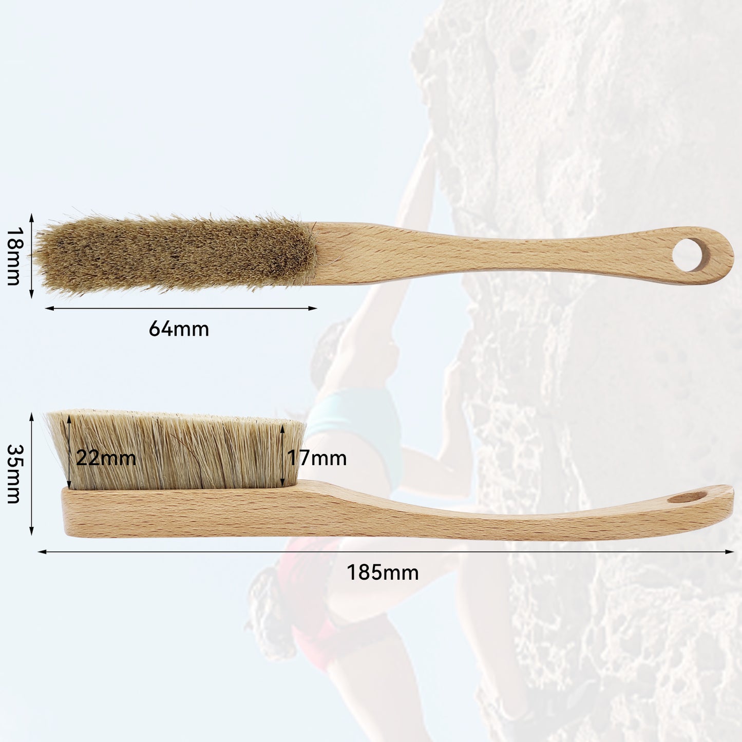 Premium Rock Climbing Brush with Thick Ultra Durable Boar's Hair Bristles, Bouldering Brush with Strong Handle, Uni-Sex Boulder Brushes as Rock Climbing Gift for Rock Climbers(CJ-CB2008A-B-TS)