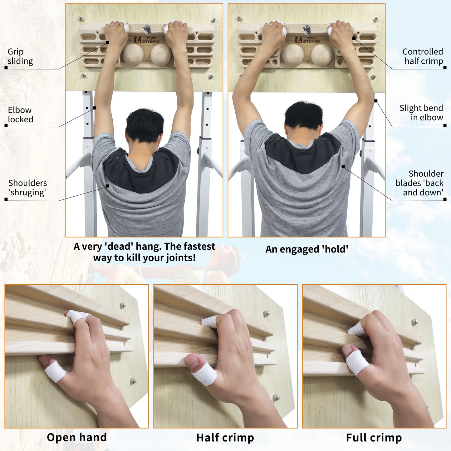 TWO STONES Wooden Hangboard Rock Climbing Pull Up Bar Designed Training for Climbing, Wooden Fingerboard Climbing Training Board