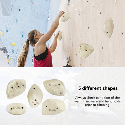 TWO STONES Wooden Rock Climbing Holds for Adults Wood Rock Wall Climbing Holds for Gyms  Variety Screw On Climbing Hand Holds Set with Mounting Hardware(CJ-HD5in1-A-TS)