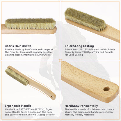 Wooden Rock Climbing Brush & Bouldering Brush with Thick Ultra Durable Boar's Hair Bristles  (CJ-CB2001B-A-TS)