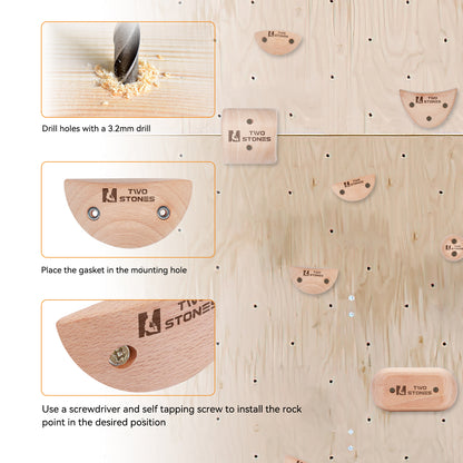 TWO STONES Wooden Rock Climbing Holds Kids and Adults Wood Rock Wall Climbing Holds Kids and Gyms Variety Screw On Climbing Hand Holds Set with Mounting Hardware(CJ-HD8in1-A-TS)