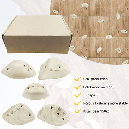 TWO STONES Wooden Rock Climbing Holds for Adults Wood Rock Wall Climbing Holds for Gyms  Variety Screw On Climbing Hand Holds Set with Mounting Hardware(CJ-HD5in1-A-TS)