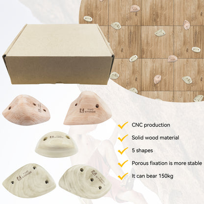 TWO STONES Wooden Rock Climbing Holds for Adults Wood Rock Wall Climbing Holds for Gyms  Variety Screw On Climbing Hand Holds Set with Mounting Hardware(CJ-HD5in1-A-TS)