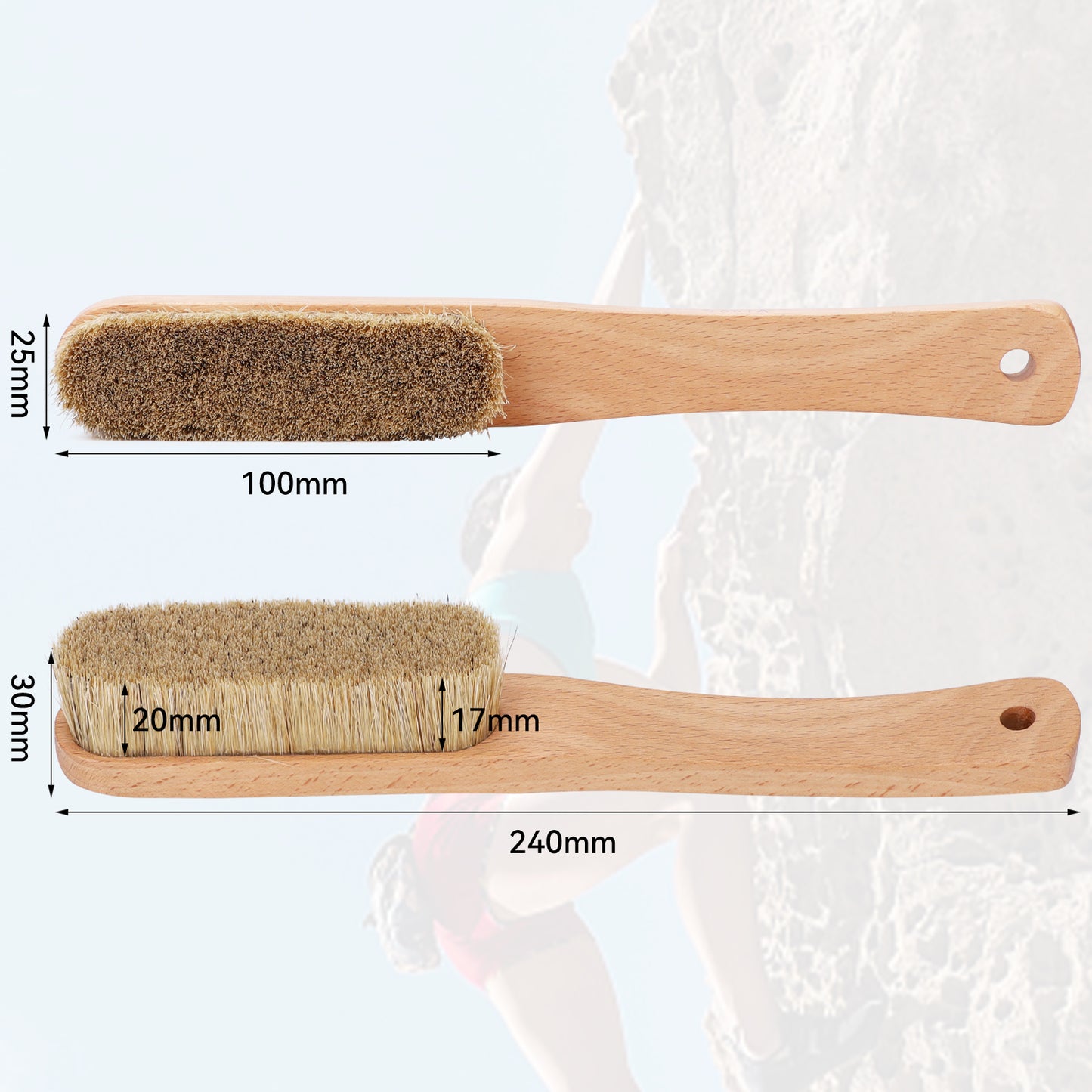 Premium Rock Climbing Brush with Thick Ultra Durable Boar's Hair Bristles, Bouldering Brush with Strong Handle, Uni-Sex Boulder Brushes as Rock Climbing Gift (CJ-CB2001A-B-TS)