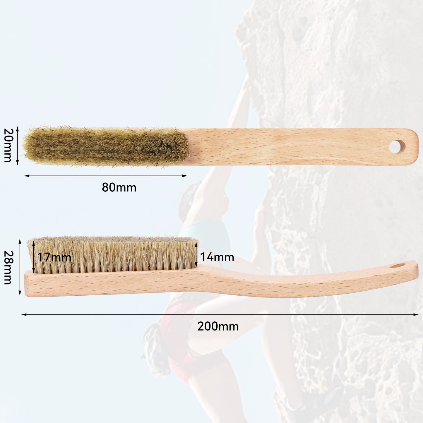 Premium Rock Climbing Brush with Thick Ultra Durable Boar's Hair Bristles, Bouldering Brush with Strong Handle, Uni-Sex Boulder Brushes as Rock Climbing Gift (CJ-CB2010A-B-TS)