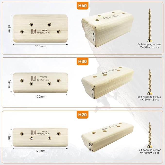TWO STONES Campus Rungs Set for Campus Board, Campus Board Holds for Bouldering Training, Wood Rock Climbing Holds for Campus Board Rungs(CJ-HB2040-MIX6-TS)