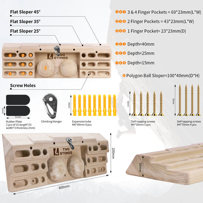 Two Stones Hangboard Rock Climbing Pull Up Bar Designed Training for Climbing, Wooden Fingerboard Climbing Finger Board Training Board for Building Core Strength and Endurance (CJ-HB2051)