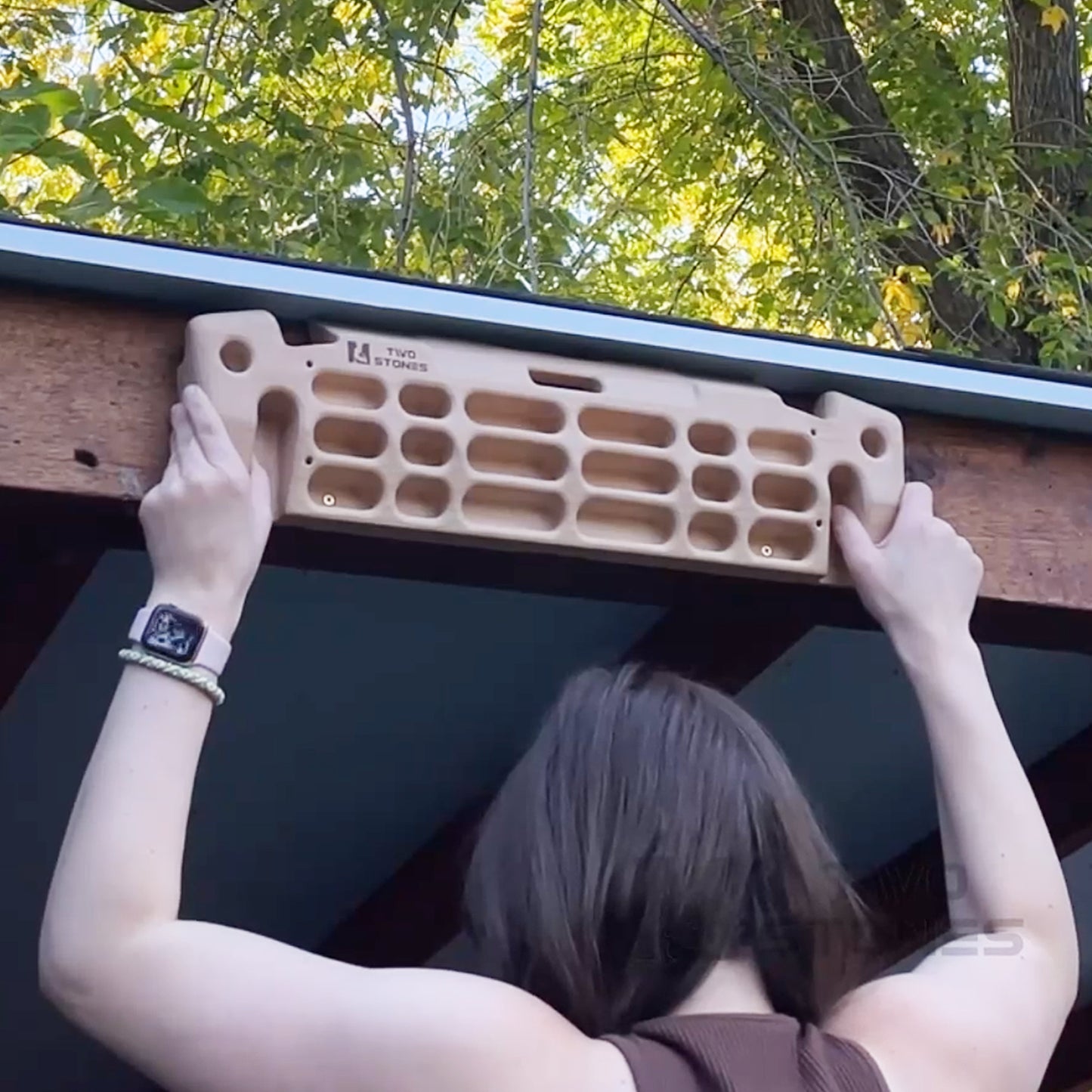 Hangboard Rock Climbing Hangboard with Phone Holder, Band Holder, Jugs, Cracks, Pinches, Pockets, Edges and Slopes; Wood Hang Board for Climbing
