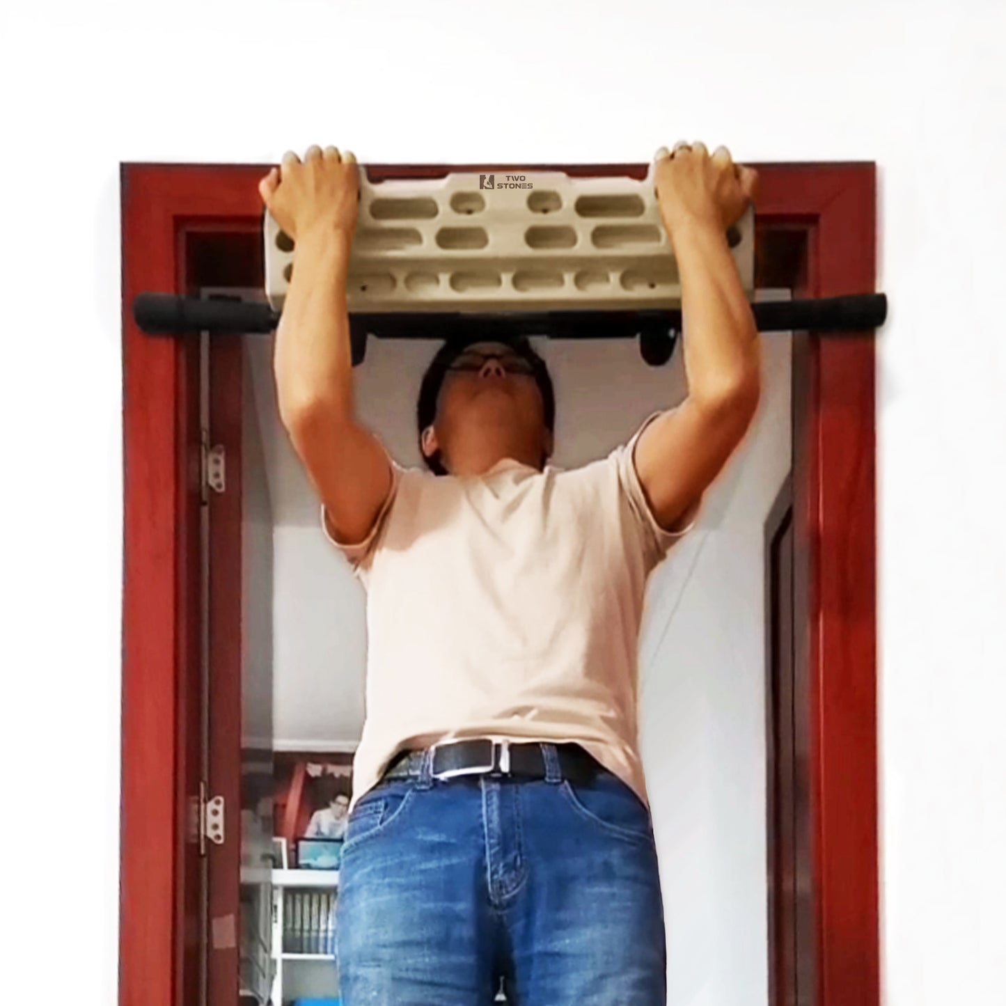 TWO STONES Hangboard Rock Climbing Hangboard for Door Way Pull Up Bar; Including Jugs, Pinches, Pockets, Edges and Slopes for Rock Climbing Training