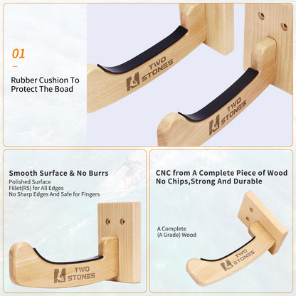 TWO STONES Surfboard Racks for The Wall, Surfboard Rack Hanger Works as a Shortboard, Skimboard & Longboard Hanger or Stand Indoor or Outdoor