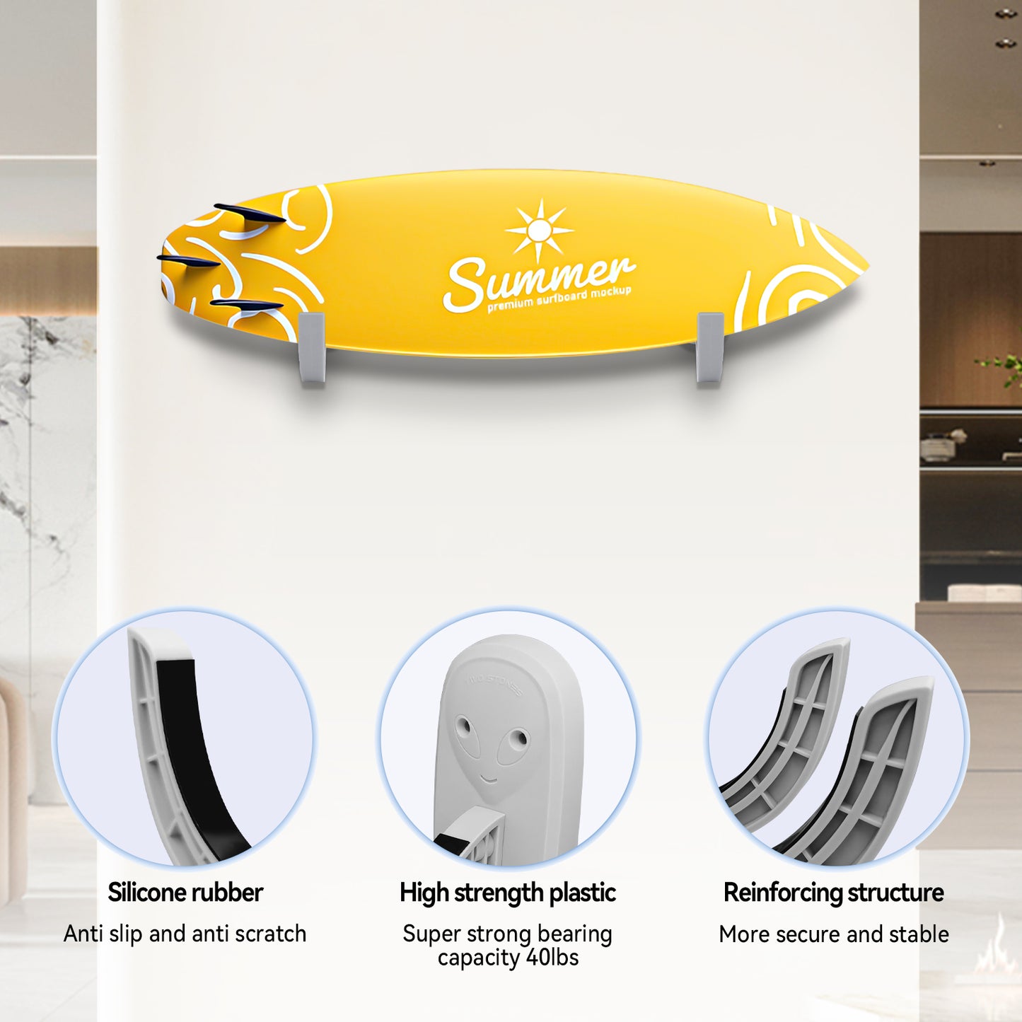 TWO STONES Surfboard Rack | Wall Mount for Surfboards & Paddle Boards (Grey)