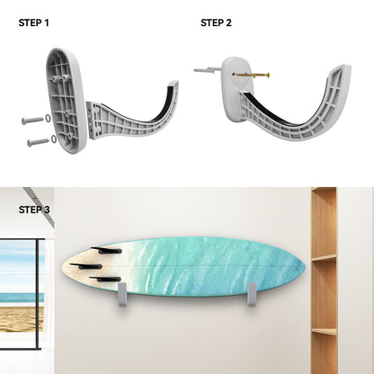 TWO STONES Surfboard Rack | Wall Mount for Surfboards & Paddle Boards (Grey)