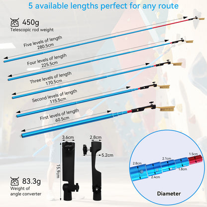 Stick Clip Rock Climbing Brush with Extendable Pole| Angle Adjustable Bouldering Chalk Brush Climbing Sticks