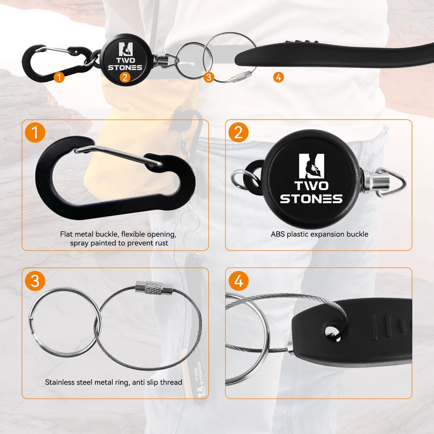 TWO STONES Retractable Keychain 4in1  convenient  Climbing accessories climbing brush good partner automatic contraction activity climbing chain  anti-loss /4PCS(CJ-CS2401-TS)