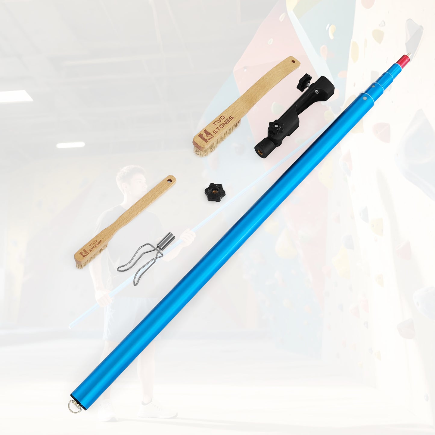 Stick Clip Rock Climbing Brush with Extendable Pole| Angle Adjustable Bouldering Chalk Brush Climbing Sticks