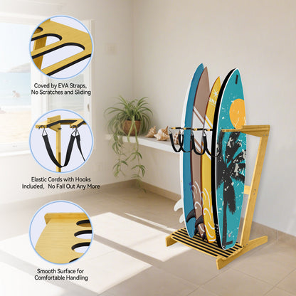 TWO STONES Vertical Surfboard Rack | Surfboard Stand - Surf Rack of Free Wall Mount, Freestanding Surf Board Holder for Shortboard, Paddleboard, Snowboard, Skateboard, Ski and Wakeboard(4 Boards)