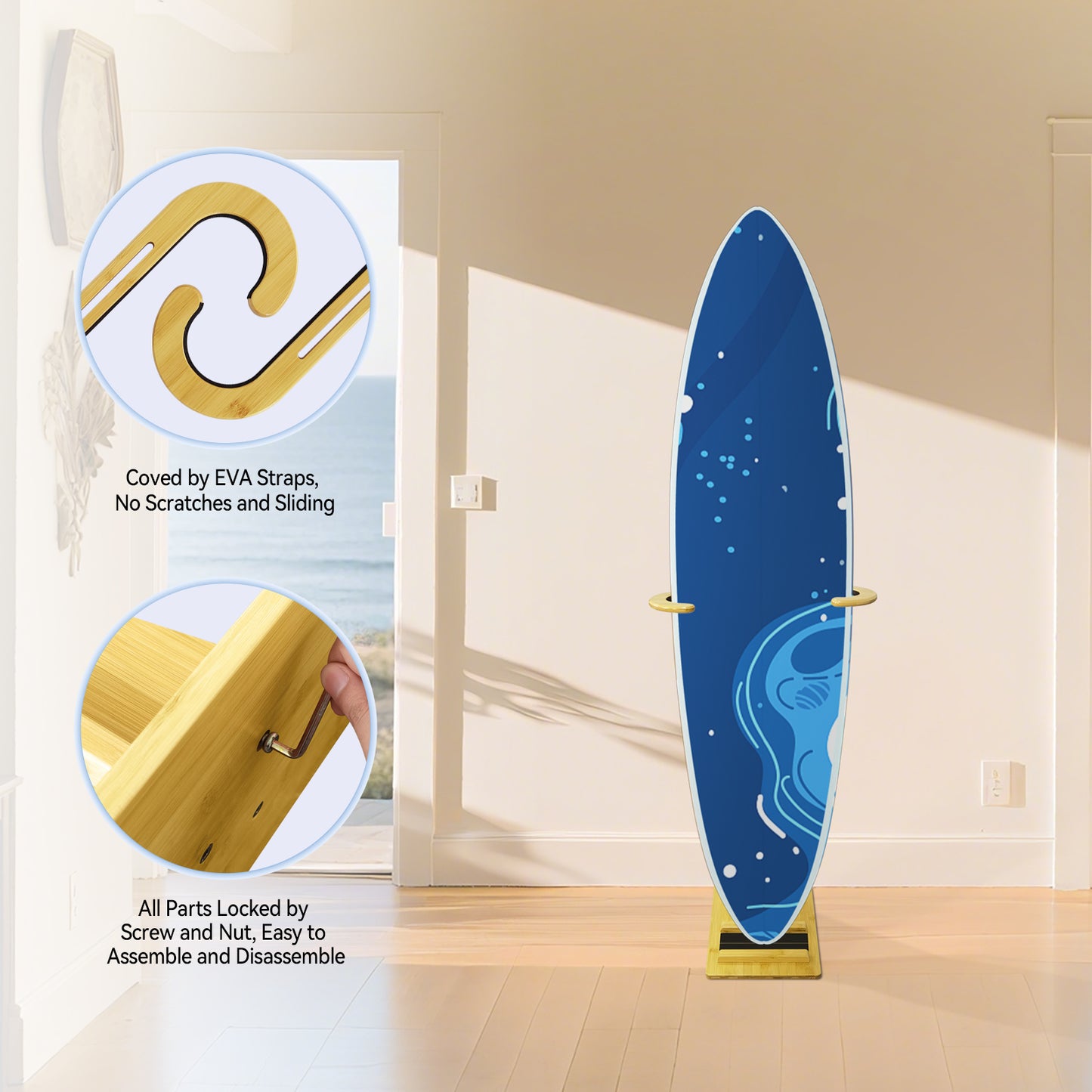 TWO STONES Paddle Board Rack Storage, Vertical Surfboard Stand, Surfboard Rack for Wall-Free to Display Indoor and Outdoor Hold Up to 80cm Width