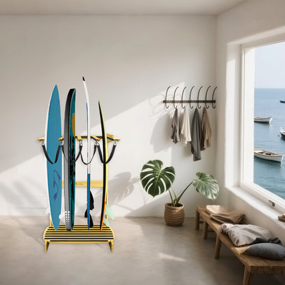 TWO STONES Vertical Surfboard Rack | Surfboard Stand - Surf Rack of Free Wall Mount, Freestanding Surf Board Holder for Shortboard, Paddleboard, Snowboard, Skateboard, Ski and Wakeboard(4 Boards)
