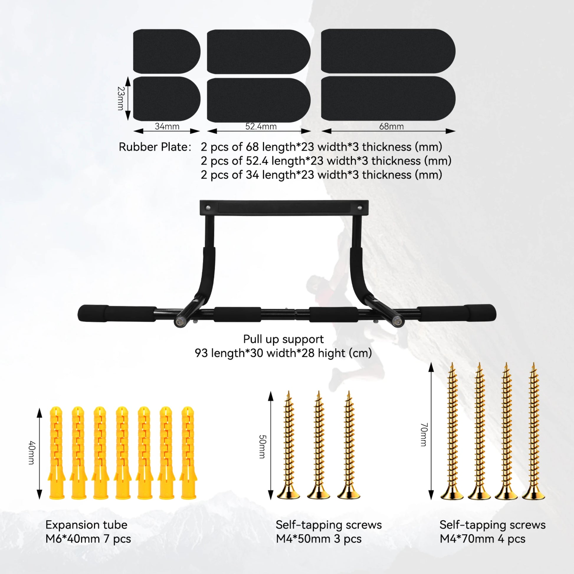 Wood climbing hangboard measurement diagram showing detailed size specifications grip spacing and board dimensions for rock climbing training equipment